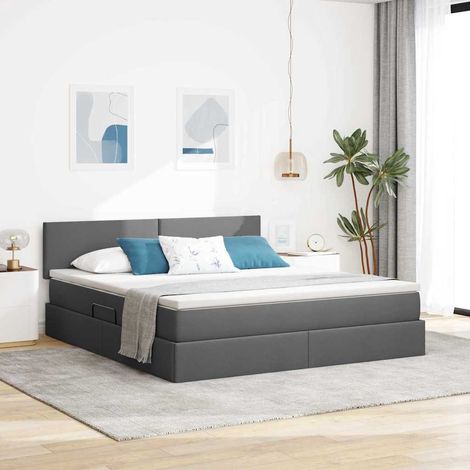 Cama con almacenamiento y LED Gris oscuro 160 x 200 cm tela