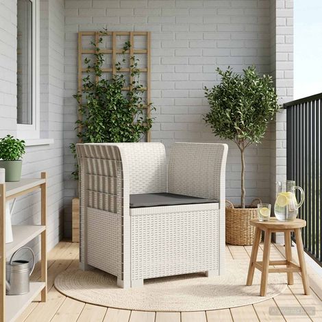 Fauteuil de Jardin 1 Place en PP Look Rotin Blanc avec Coussin Anthracite - PANGIVO (1/5)