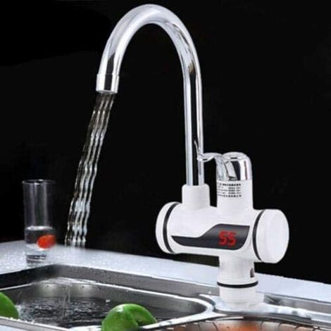 Robinet électrique, fixation latérale 220 V avec chauffe-eau, chauffe-eau instantanée avec écran LCD pour cuisine, jardin, eau chaude instantanée Blanc (1/5)
