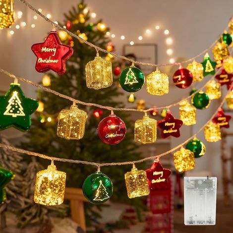 Guirlande Lumineuse Boules de Noël Intérieur, 3M 20 LED Guirlandes Lumineuses Noël Piles Étanche 2 Modes, Décoration pour Chambre à coucher, Fête, Mariage, Blanc Chaud (1/5)