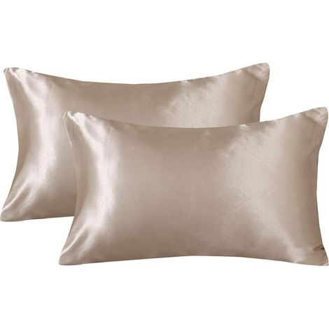 Pack of 2 Taie d'oreiller en Satin pour Cheveux et Peau, Facile à Laver, Housses de Coussin en satinette (20 x 30 inches, Taupe) (1/5)