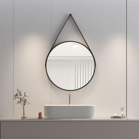 Heilmetz Espejo Redondo Negro Φ60cm Espejo redondo Espejo de pared Espejo de baño negro Decoración de pared para baño Dormitorio Sala de estar Entrada (1/5)
