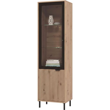 Vitrine Sorisole, Ausstellungsregal mit 4 Böden, Flügeltüren, 2 Türen, 54.5x40x195h cm, Eiche braun geknotet