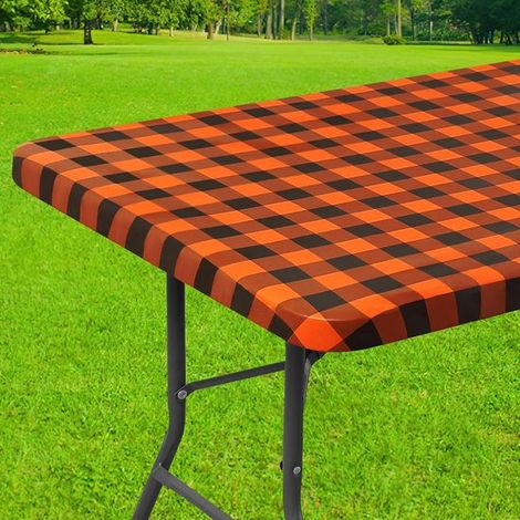 1 mantel rectangular para picnic, mantel de vinilo laminado elástico e impermeable, acampar y uso al aire libre (Naranja + Negro, 75183 cm) (1/5)