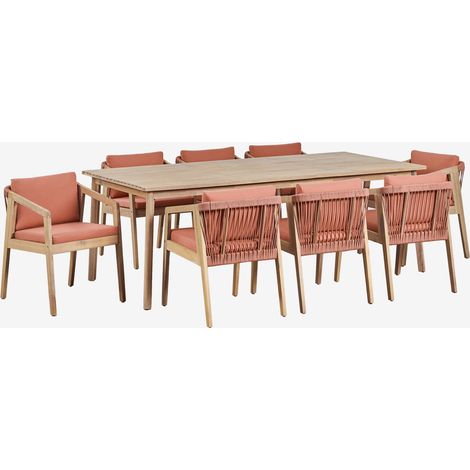 Set tavolo rettangolare 220x100 cm e 8 sedie da pranzo in legno di acacia e corda intrecciata Kaela SKLUM (1/5)