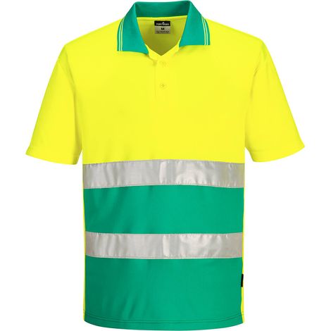 Polo ligero bicolor manga corta con cintas reflectantes PORTWEST S175 XL Amarillo/Verde azulado (1/2)