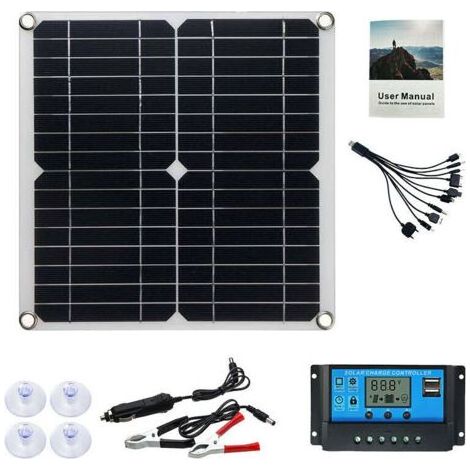 -12W Panneau Solaire Mono Photovoltaïque Module 100A Contrôleur pour Car Caravan Home Garden Batterie Chargeur - RWPanneau solaire (1/5)