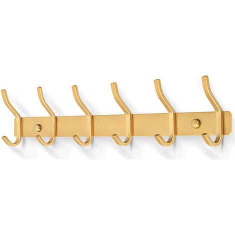 BelleRise - Porte Manteau Mural de 6 Crochets, Patères Porte Manteaux Crochet Mural pour Serviettes en Acier Inoxydable (Doré, 6 Crochets) (1/5)