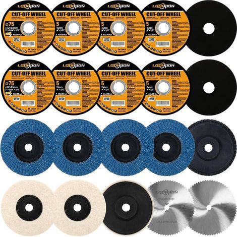 Lot de 20 disques de meulage d'angle de 75 mm avec tige de 10 mm pour couper le bois, le carrelage, le polissage du métal (1/5)