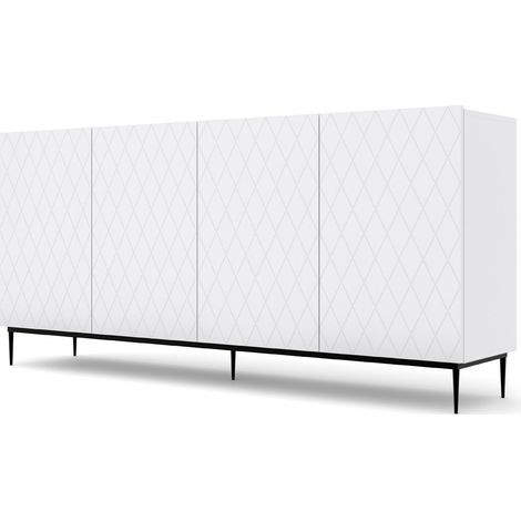 Kommode Diuna 4D 193 cm Weiß matt auf schwarzem Rahmen
