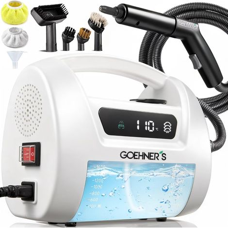 Portable High Pressure Steam Cleaner, 110°C/3.5Bar Steam Device for Home, Fast Heating 30s with 3 Steam Levels, Suitable for Tiles, Kitchen, Bathroom and Car, White (1/5)