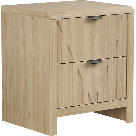 Nachttisch in Eichenoptik mit 2 Schubladen und Metallgriffen, Mid-Century-Modern, 1 Stück (1/3)