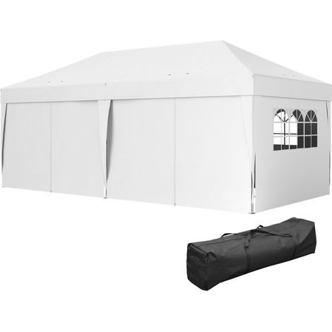 Faltbarer Gartenpavillon 3x6 m mit 6 Seitenwänden, inklusive Tragetasche, weiß