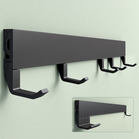 Mai & Mai Garderobenleiste mit 5 verstellbaren Haken, Kleiderhaken aus Aluminium, Wandgarderobe Garderobenhaken 40cm Matt schwarz Stalo-10