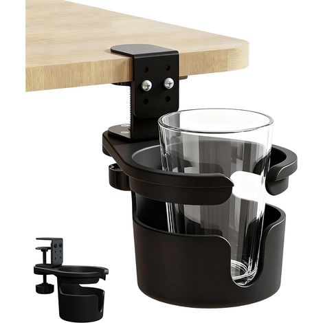 Saijer Desktop Cup Holder, Adjustable Tabletop, Spill-Proof, 360° Rotating, for Office, Black (1/5)