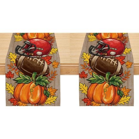 Camino de mesa otoñal con estampado de calabazas y fútbol, decoración otoñal para la fiesta de Acción de Gracias en casa, 33 x 183 cm (2 piezas) (1/5)