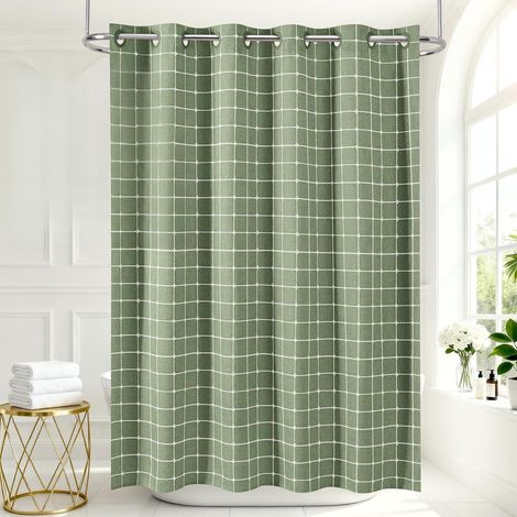 Rideau de douche bohème sans crochet en tissu polyester et lin à carreaux avec revêtement imperméable pour salle de bain, ferme, rustique, shabby chic, rideau de salle de bain neutre 190,5 (1/5)