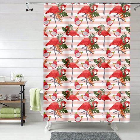Rideau de douche motif flamant rose, rideau salle de bain imperméable, 90x180 cm (1/5)