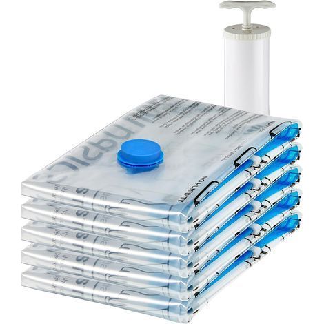 Grands sacs de rangement sous vide avec pompe manuelle, lot de 5 sacs de compression hermétiques pour vêtements, gain de place pour les voyages et l'organisation des placards, 80 x 60 cm-AquaForge (1/5)