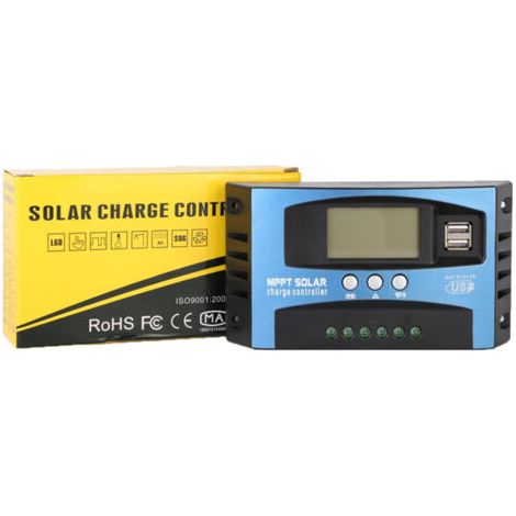 SABIR Contrôleur de charge solaire 100 A, régulateur de panneau solaire USB 12 V 24 V, régulateur de batterie intelligent avec écran LCD (100 A) (1/2)