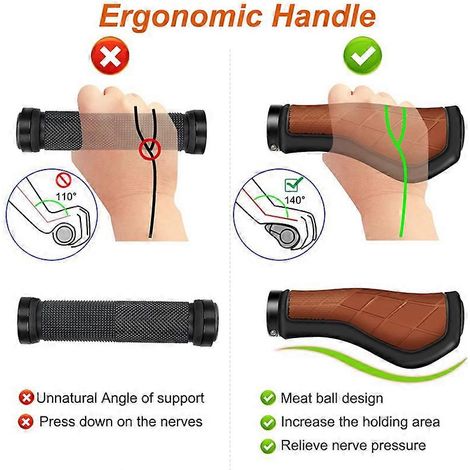 Poignées de vélo ergonomiques antidérapantes en caoutchouc, pour vélos électriques de 22,2 mm, marron (1/5)