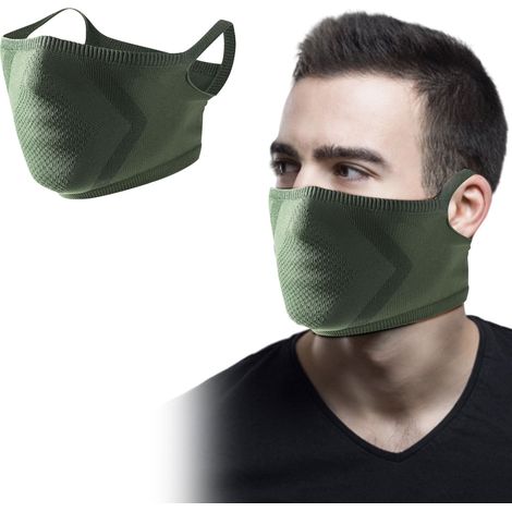 Paquete de 2 mascarillas faciales de seda helada para motociclistas con protección solar, con elásticos para las orejas, transpirables y con protección UV (verde militar). (1/3)