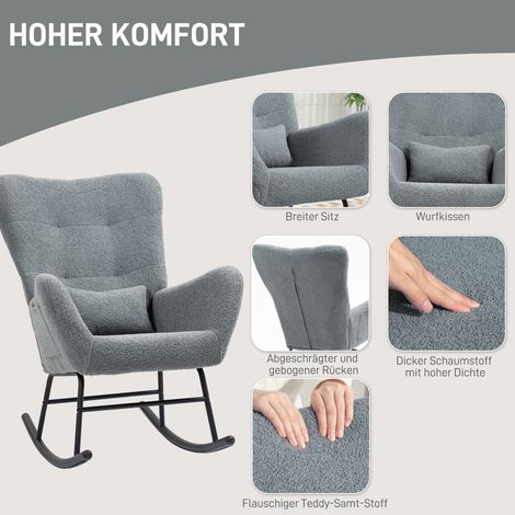 Fauteuil à bascule, revêtement moelleux, coussin lombaire, antidérapant, jusqu'à 120 kg, Gris (1/5)