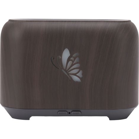 Humidificateur diffuseur à flamme de 150 ml, silencieux et prévient la sécheresse. Design imitation bois avec 7 couleurs d'éclairage, idéal pour la chambre ou le bureau. Finition grain profond. (1/5)