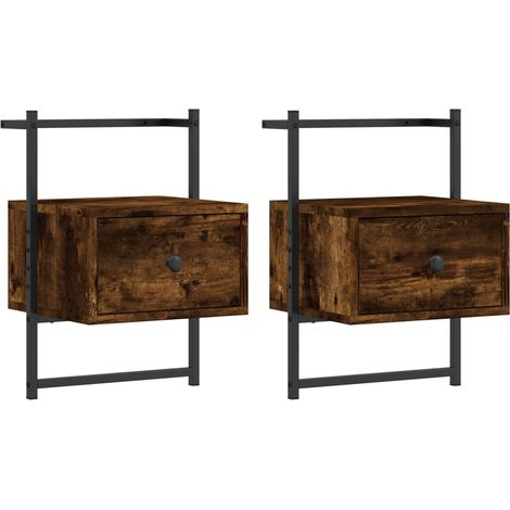 Set di 2 comodini sospesi con cassetto 35 x 30 x 51 cm multistrato marrone e metallo DEC034152