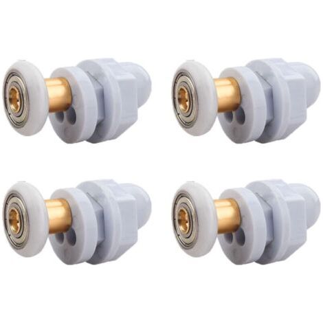 Rodillos de puerta de baño, 4 piezas, rodillos de puerta de baño de bronce para puertas correderas, rodillos de repuesto para puertas correderas de vidrio (19 mm) (1/4)