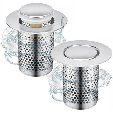 Crépine d'évier en acier inoxydable (2 pièces). Grille de douche. Bonde d'évier à clapet avec noyau en laiton. Pour cuisine, salle de bain et baignoire.