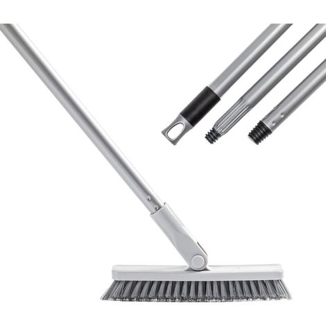 ZOLGINAH Brosse à Récurer 22 cm avec en Forme de V Robuste, Brosse à coulis pour Surfaces Rugueuses avec tête de récurage et Manche réglable 130 cm pour Bain Douche Piscine - poignée Noire (1/5)