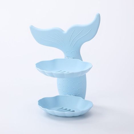 Mermaid Shape Double Layers Soap Holder Soap Box No Trace Self Adhesive Soap Draining Dish (Bleu) (1/4)