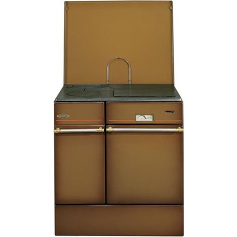 Godin – Cuisinière à bois 240162BRUNFONCEPOLI – Habillage acier brun foncé – Dessus fonte polie – Four émaillé avec thermomètre – Combustion haute performance (1/3)