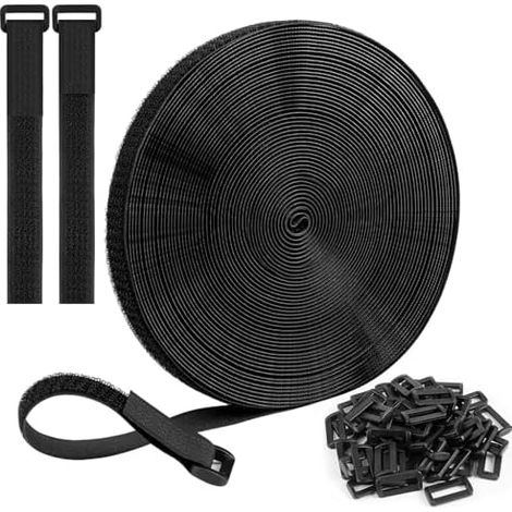 2cm X 10m Attaches De Câble Réutilisables Sangles (Avec 60 Boucles), Attache Cable À Coupe Libre, D'arrimage Autocollant Facile Couper Pour Ranger Et Organiser Les Câbles - Noir (1/5)