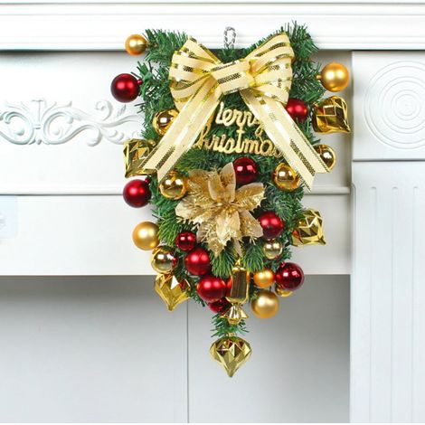 Guirlande Boule De Noël - 47 cm - Avec Pommes De Pin Fausses Baies Et Rubans - Rouge Jaune (1/5)