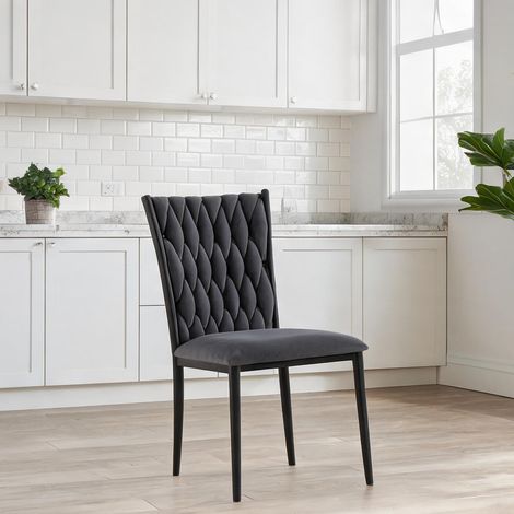 Fauteuil de salle à manger en velours gris foncé avec piètement (1/5)