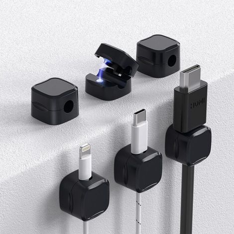 Set di 6 clip magnetiche per cavi, organizer per cavi sotto la scrivania, organizer adesivo per cavi per casa, ufficio, telefono, auto, parete, scrivania e comodino (1/4)