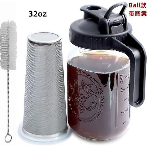 Cafetière à infusion à froid en bocal - Bocal Mason en verre épais de 946 ml, polyvalent, avec bec verseur, poignée et filtre en acier inoxydable pour café glacé, limonade 3 (1/5)