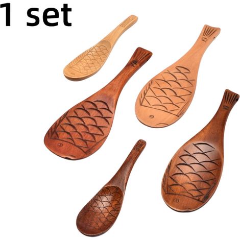 Lot de 5 cuillères à riz antiadhésives en forme de poisson, spatules à riz, ustensiles de cuisine, marron (1/5)
