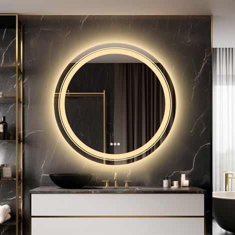 Large Round LED ILLUMINATED Bathroom Mirror Dimmable Warm White Light IP44 600mm (1/5)