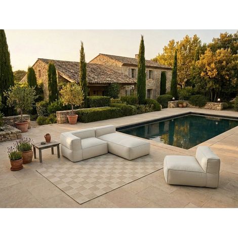 BOBOCHIC - Canapé de jardin modulable GIULIA avec bâche de protection, 1 chauffeuse 1 place, 1 angle et 1 méridienne Beige (1/5)