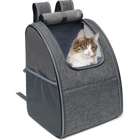 Sac à dos pour chien et chat, respirant et pliable, avec armature intégrée pour les promenades et les voyages, 34 x 28 x 42 cm, gris (1/5)