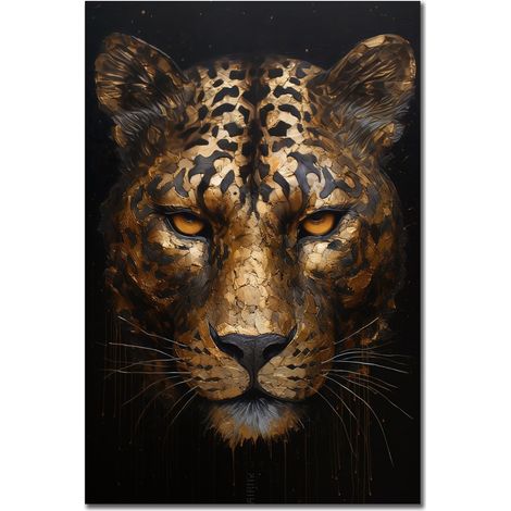 Tableau à motif léopard doré sur fond noir - NOUVEAU (1/5)