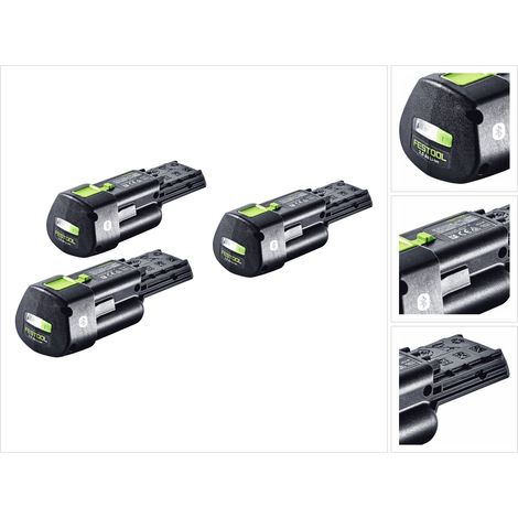 Festool Akku Set 3x BP 18 Li 3,0 Ergo I Akku 18 V 3,0 Ah / 3000 mAh Li-Ion ( 3x 577704 ) mit Ladestandanzeige