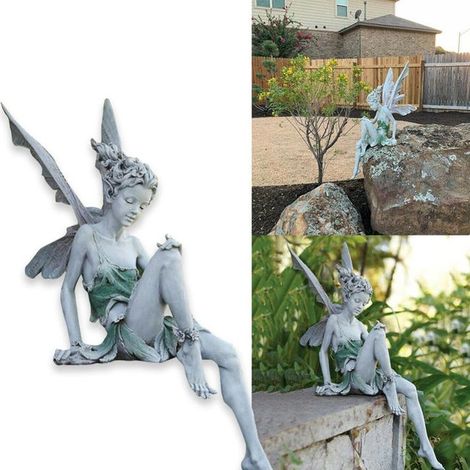 Fleur Fée Sculpture Jardin Aménagement Paysager Cour Art Ornement Résine Assis Statue Extérieur Ange Figurines Artisanat, 22 11 9 cm