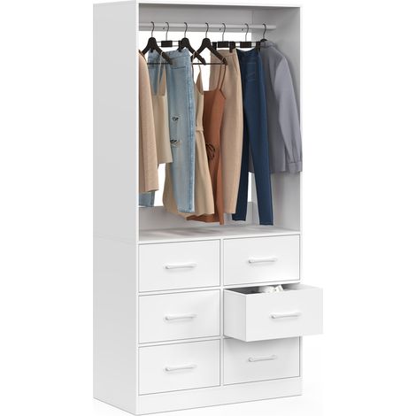 Garderobenschrank B. 80 cm UPPAH mit 6 Fächern aus weißem Stoff