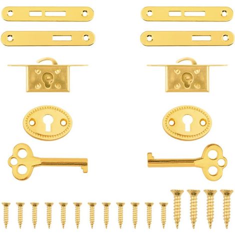 Lot de 2 serrures d'armoires anciennes et décoratives pour boîte à bijoux avec clés, petites serrures durables pour armoires de meubles (bronze) (1/5)