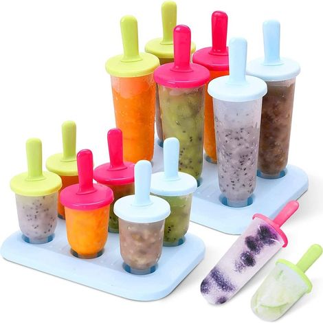 Lot de 12 Moules à Glace, avec Bâtonnets en Plastique, Sans BPA, Petits et Grands Moules à Glace (1/5)
