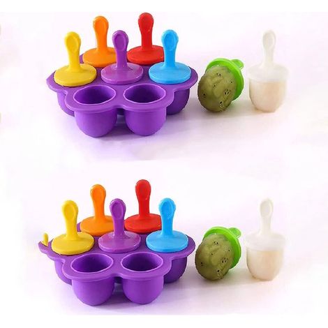 Moldes de silicona de 2 piezas para cubitos de hielo, Con palitos, Congelador, Máquina de hielo, Mini moldes para cubitos de hielo, Morado oscuro (1/5)